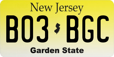 NJ license plate B03BGC