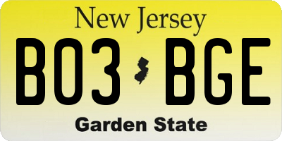 NJ license plate B03BGE