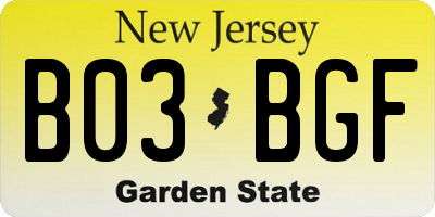 NJ license plate B03BGF