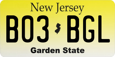 NJ license plate B03BGL