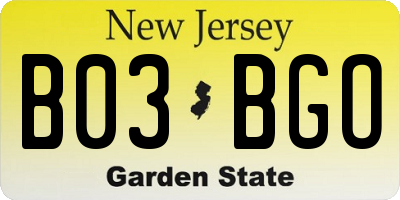 NJ license plate B03BGO