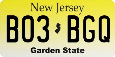 NJ license plate B03BGQ