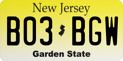 NJ license plate B03BGW
