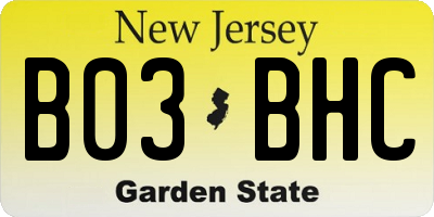 NJ license plate B03BHC