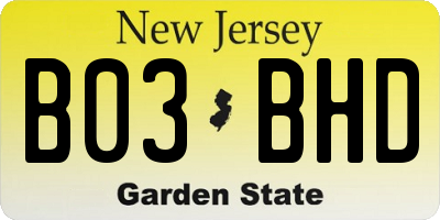 NJ license plate B03BHD