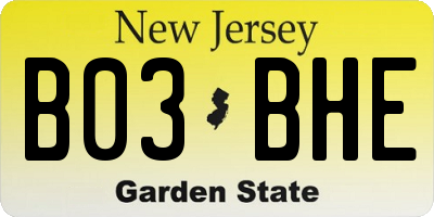 NJ license plate B03BHE