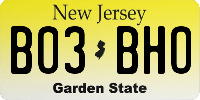 NJ license plate B03BHO