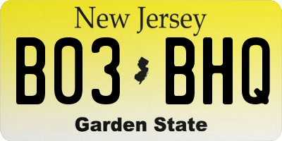 NJ license plate B03BHQ