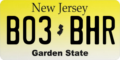 NJ license plate B03BHR