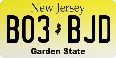 NJ license plate B03BJD