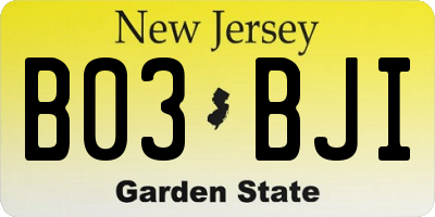 NJ license plate B03BJI
