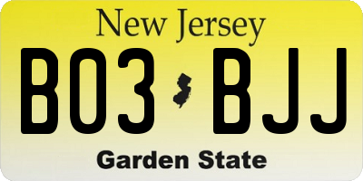 NJ license plate B03BJJ