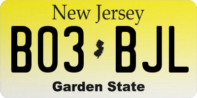 NJ license plate B03BJL