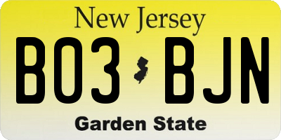 NJ license plate B03BJN