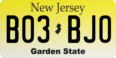 NJ license plate B03BJO