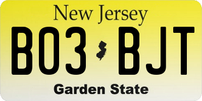 NJ license plate B03BJT