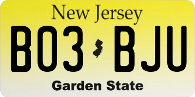 NJ license plate B03BJU
