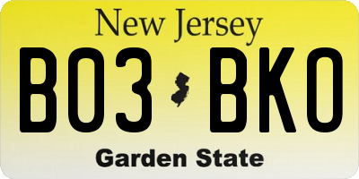 NJ license plate B03BKO