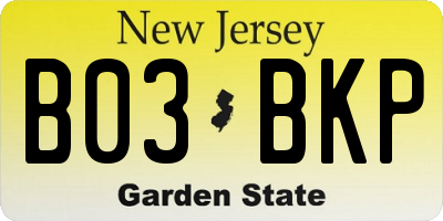 NJ license plate B03BKP