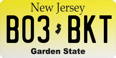 NJ license plate B03BKT