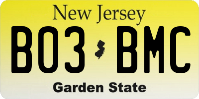 NJ license plate B03BMC