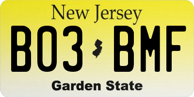 NJ license plate B03BMF