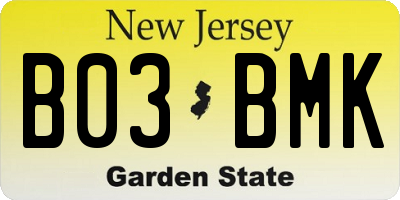 NJ license plate B03BMK