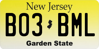 NJ license plate B03BML