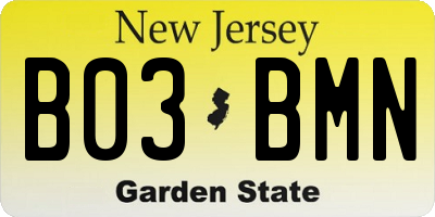 NJ license plate B03BMN