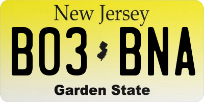 NJ license plate B03BNA