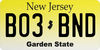 NJ license plate B03BND