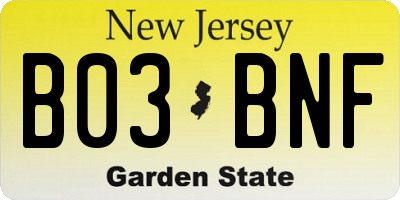NJ license plate B03BNF