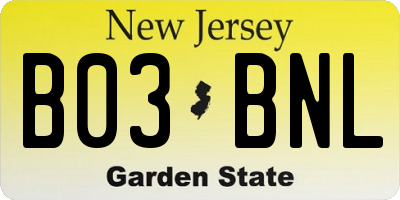 NJ license plate B03BNL