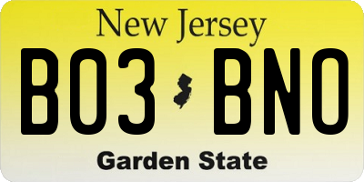 NJ license plate B03BNO