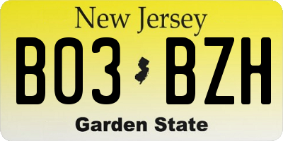 NJ license plate B03BZH