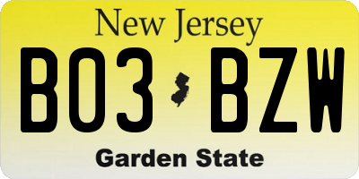 NJ license plate B03BZW