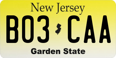 NJ license plate B03CAA