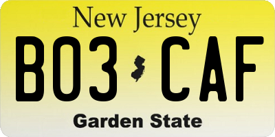 NJ license plate B03CAF