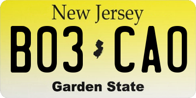 NJ license plate B03CAO