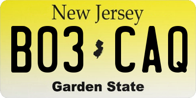 NJ license plate B03CAQ