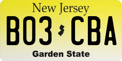 NJ license plate B03CBA