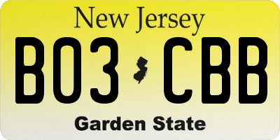 NJ license plate B03CBB