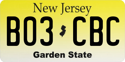 NJ license plate B03CBC