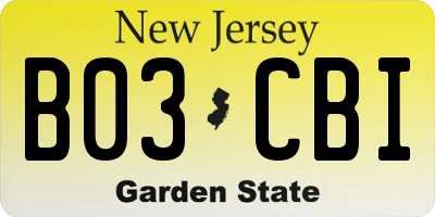 NJ license plate B03CBI