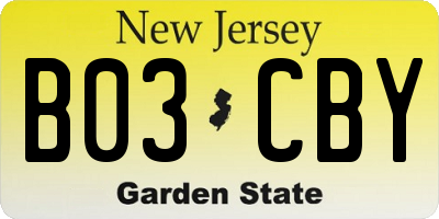 NJ license plate B03CBY