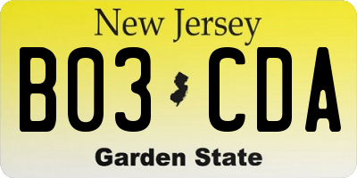 NJ license plate B03CDA