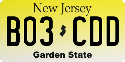 NJ license plate B03CDD