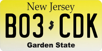 NJ license plate B03CDK