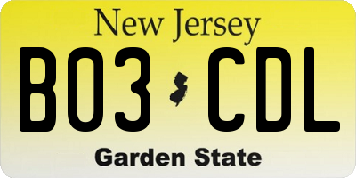 NJ license plate B03CDL