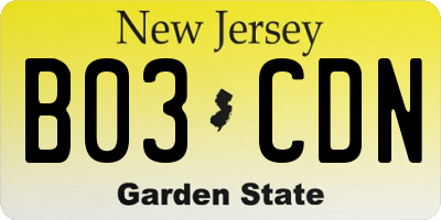 NJ license plate B03CDN